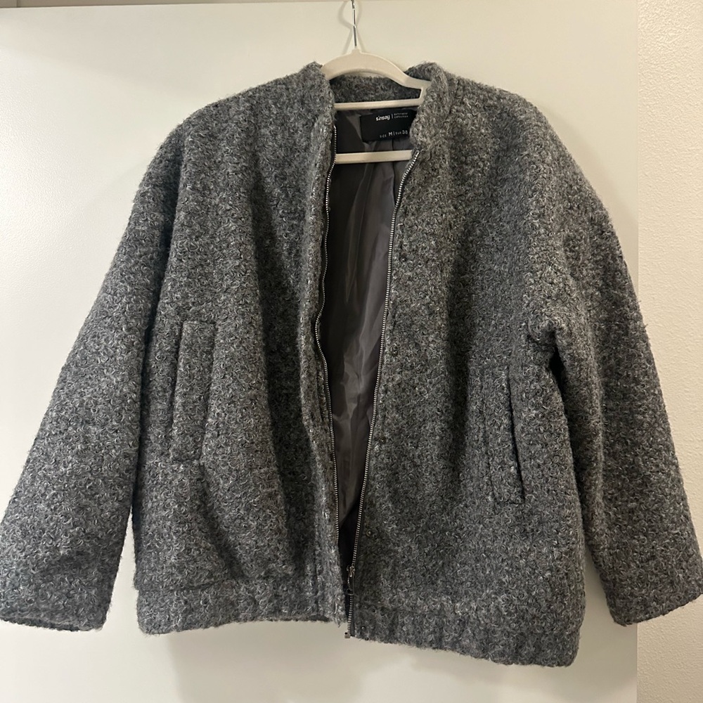 Gray oversized bomber jacket